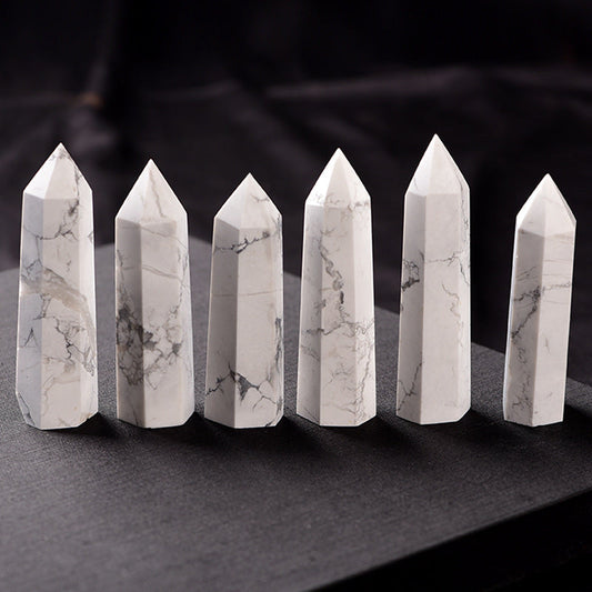 Natural white Howlite crystal tower with grey veining