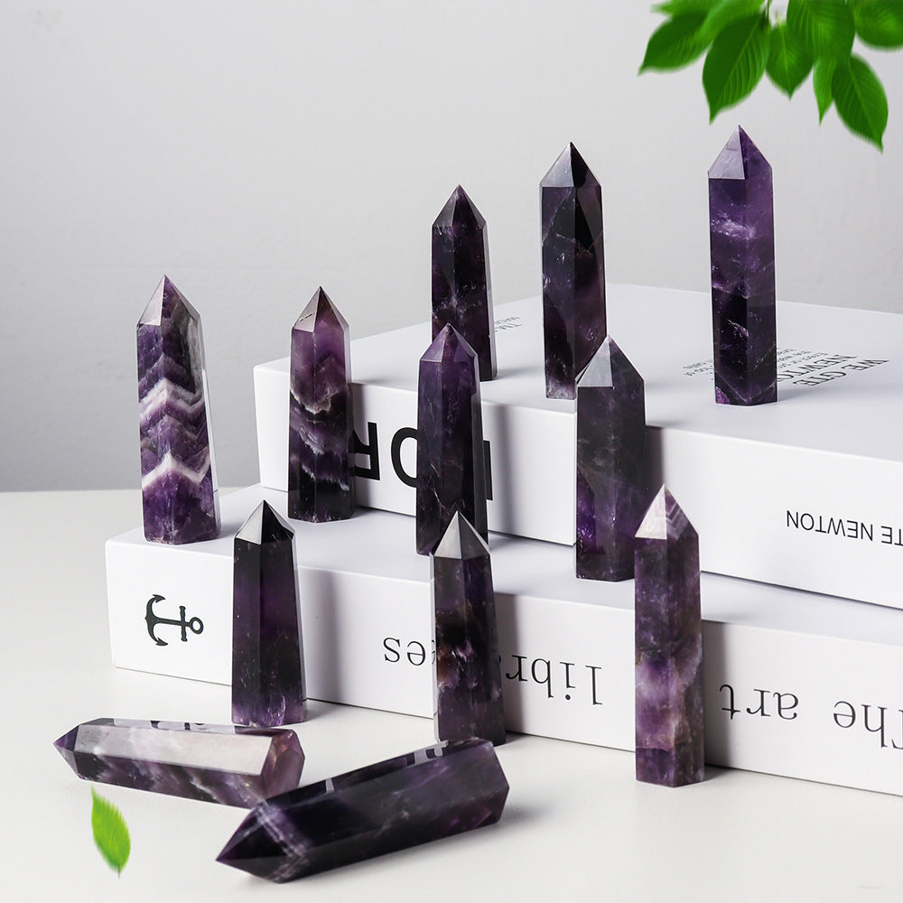 Natural purple Amethyst crystal tower with Chevron pattern