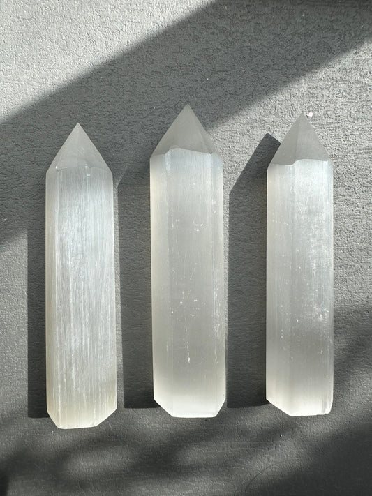 Natural polished Selenite crystal tower point
