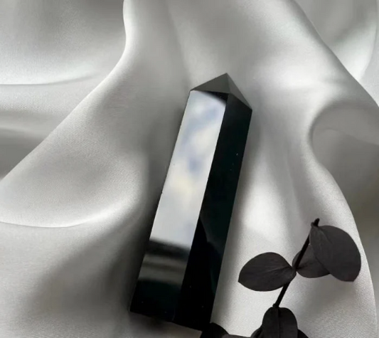 Natural polished Black Obsidian crystal tower