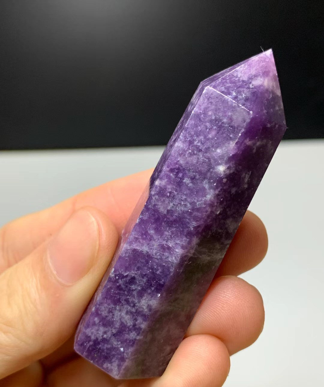Natural purple Lepidolite crystal tower