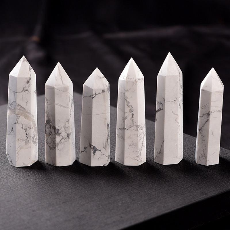 Natural white Howlite crystal tower with grey veining