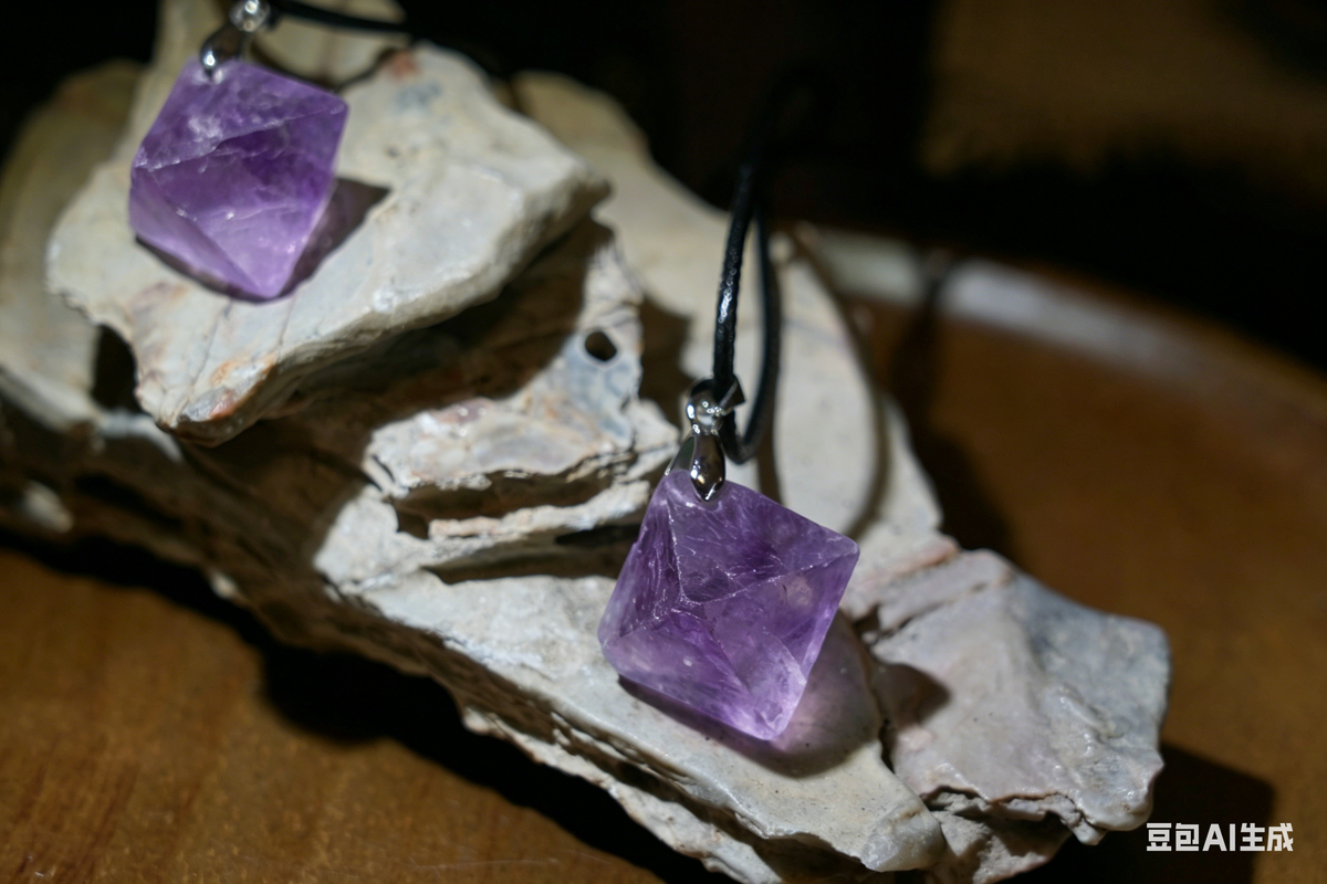 Purple Fluorite Octahedron Necklace | Natural Crystal Pendant