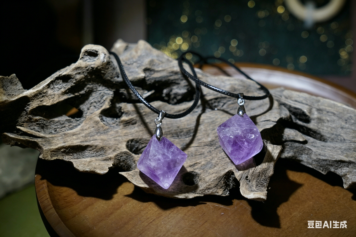 Purple Fluorite Octahedron Necklace | Natural Crystal Pendant