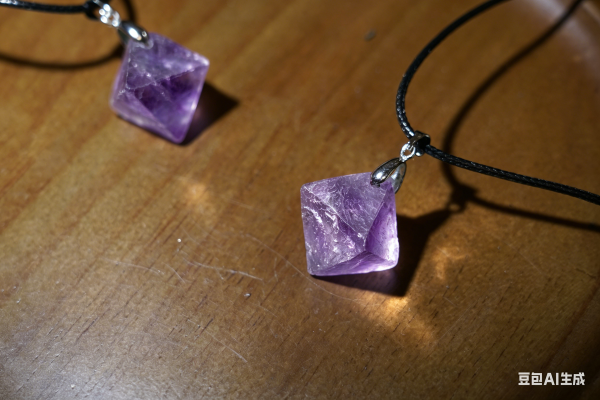 Purple Fluorite Octahedron Necklace | Natural Crystal Pendant