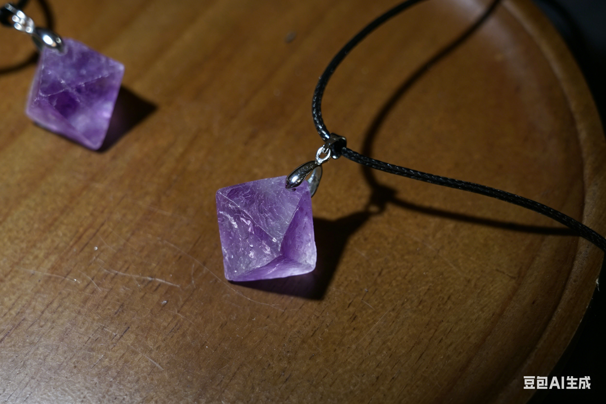 Purple Fluorite Octahedron Necklace | Natural Crystal Pendant