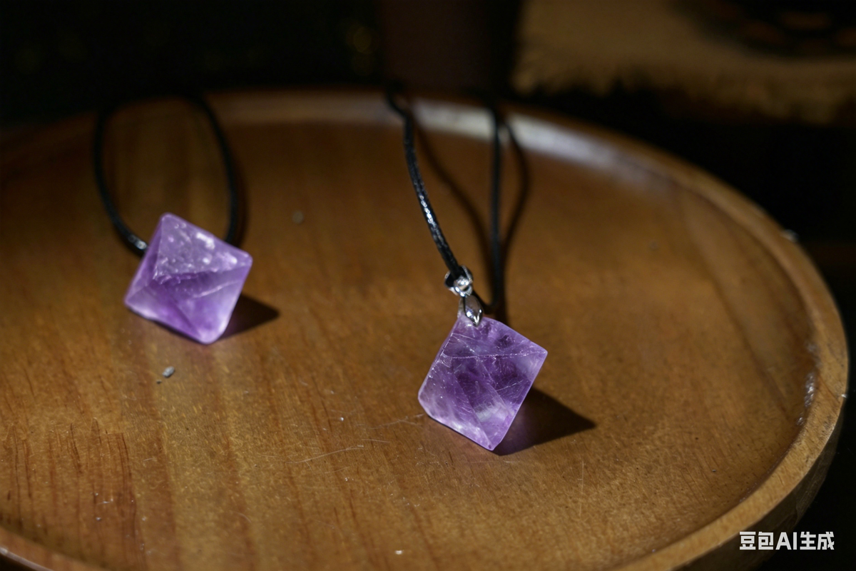 Purple Fluorite Octahedron Necklace | Natural Crystal Pendant