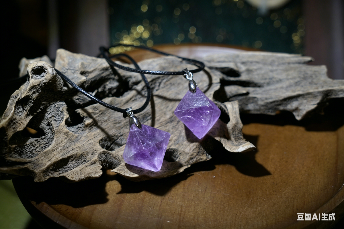 Purple Fluorite Octahedron Necklace | Natural Crystal Pendant