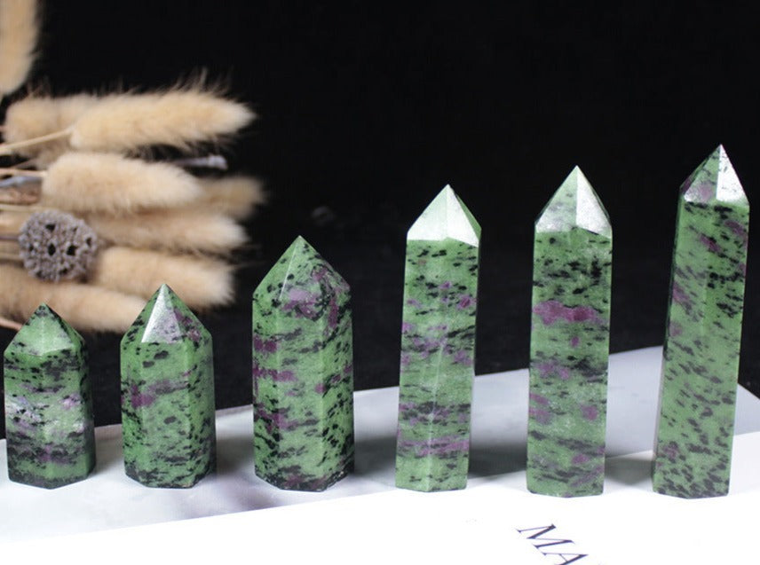Ruby in Zoisite Tower | Natural Green & Red Crystal Point