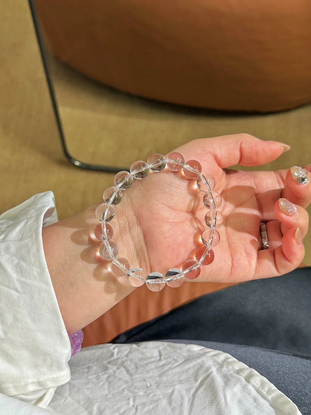 Natural Clear Quartz bracelet alternate view showing polished beads