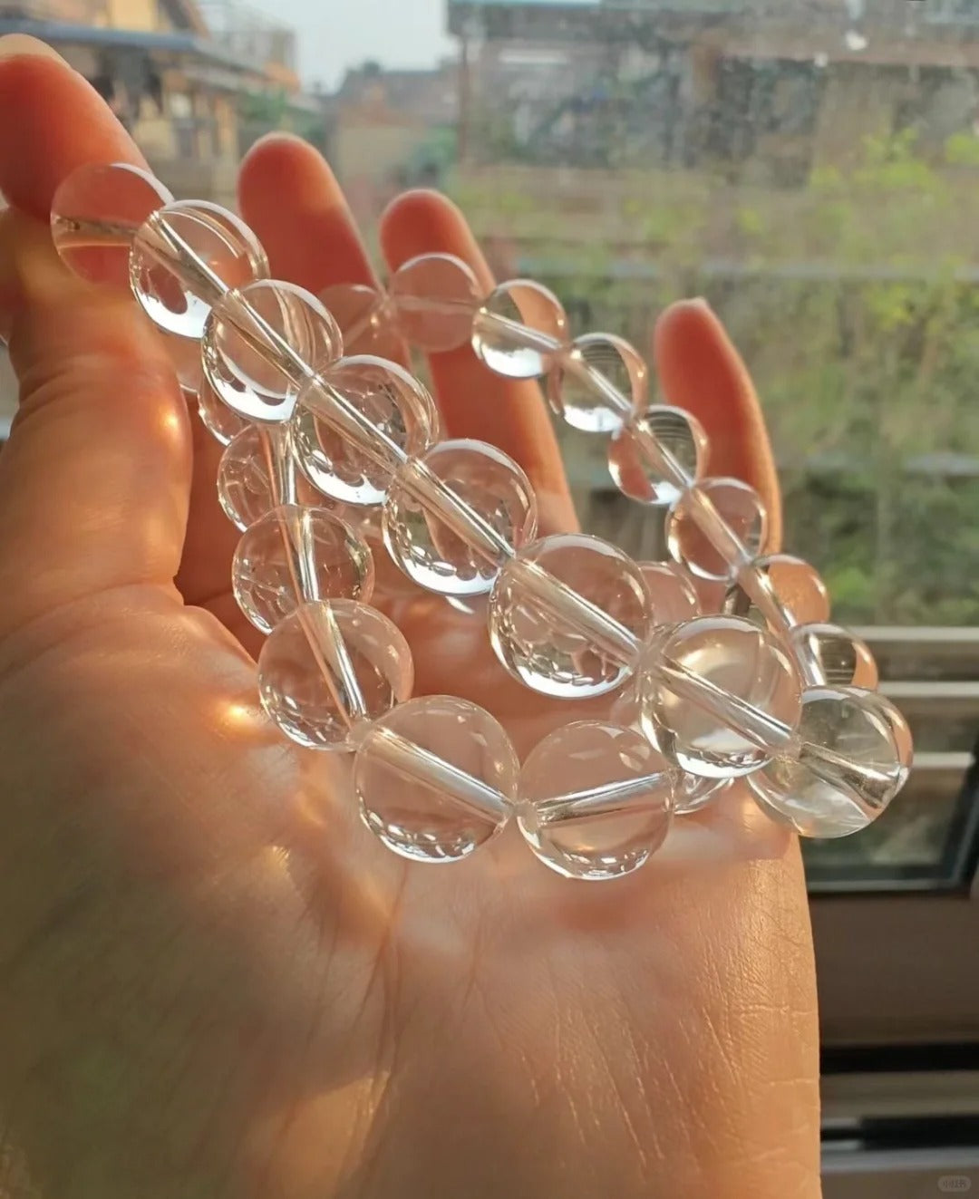 Clear Quartz bead bracelet product view for 6mm or 8mm bead options