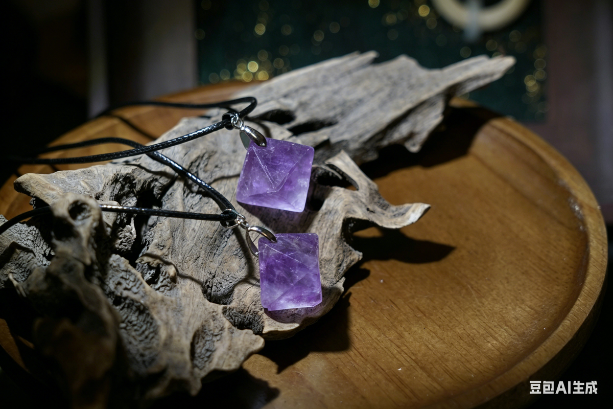 Purple Fluorite Octahedron Necklace | Natural Crystal Pendant
