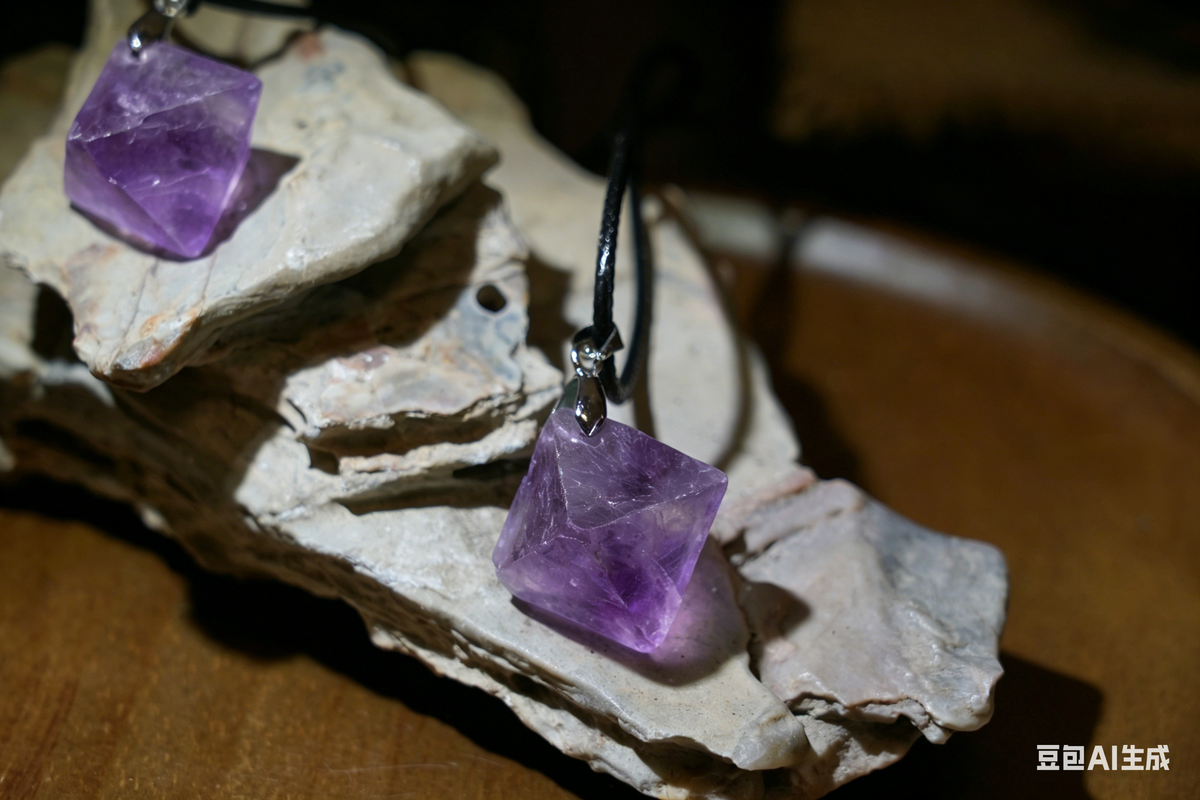 Purple Fluorite Octahedron Necklace | Natural Crystal Pendant