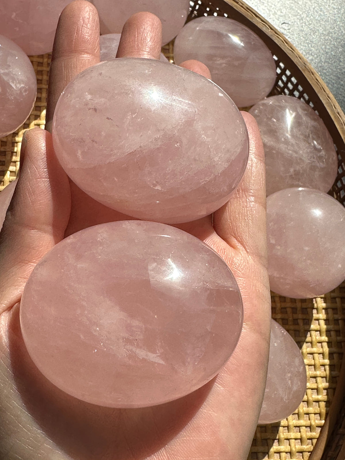Rose Quartz Palm Stone | Natural Polished Crystal