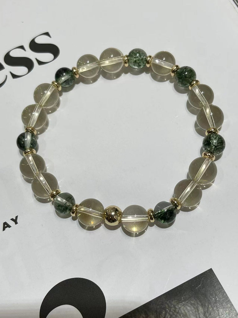 Bracelet citrine en or de qualité AAAAA 14K et bracelet à quartz fantôme vert - Énergie positive et abondance