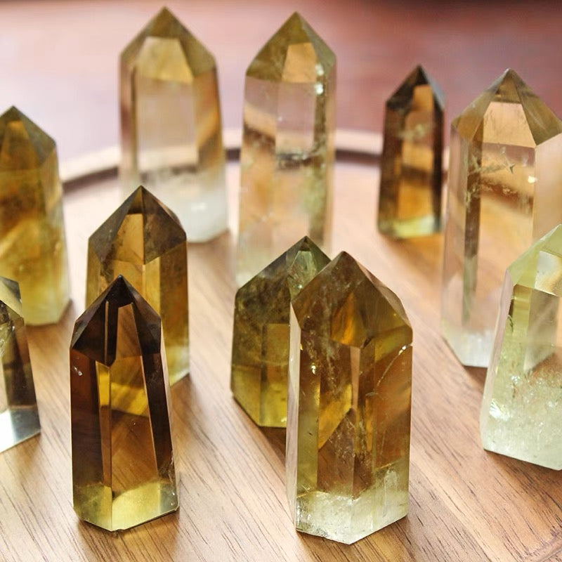 Polished Brazilian Citrine crystal towers with translucent golden clarity