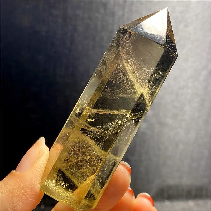 Brazilian Citrine crystal point back view with warm golden colour