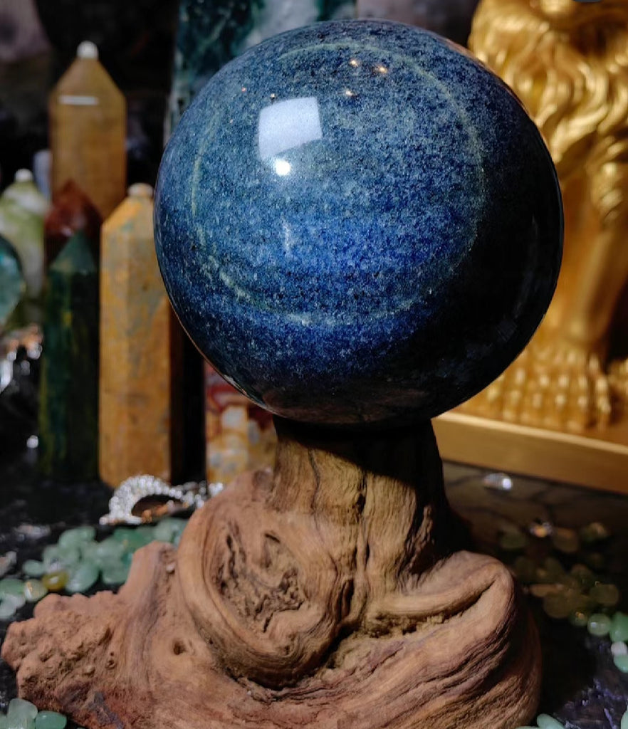 Sphère de pierre d’or bleue - Boule de cristal de pierre d’or bleu étincelant, pierre de guérison, décor de méditation, pierre de chakra, énergie Reiki