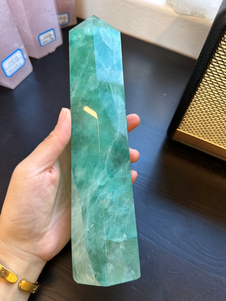 X-Large Green Fluorite Tower - Natural Healing Crystal for Home Decor and Meditation
