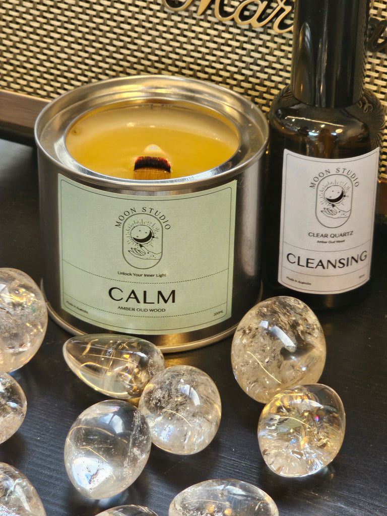 Calm Candle - Amber Oud Wood Scent - Wooden Wick, Hand Poured in Sydney, Australia - Soy Wax