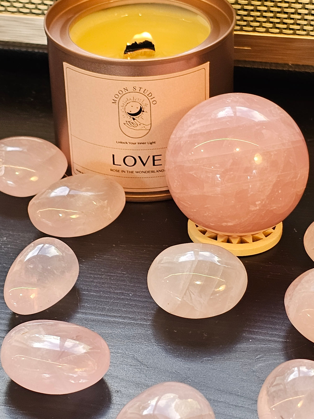 Rose Quartz & Jasmine Ritual Candle – Soy Wax Candle product photo 3