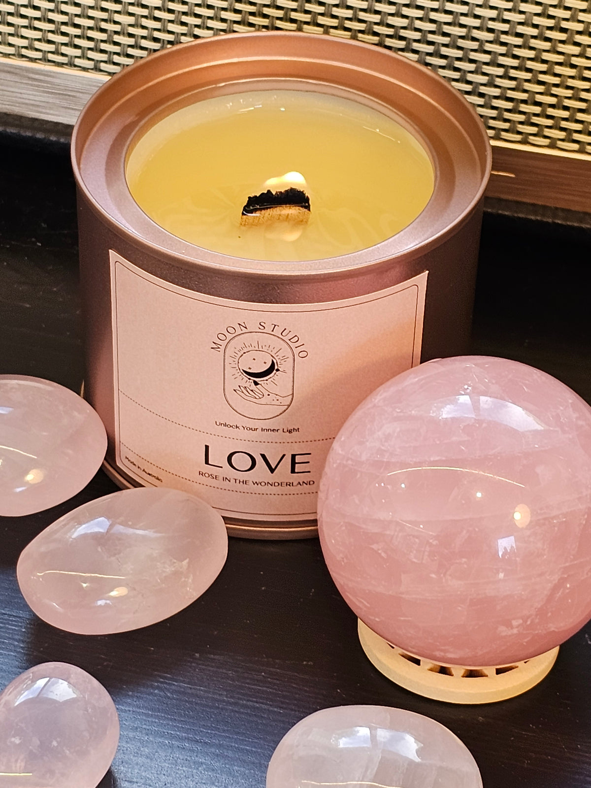 Rose Quartz & Jasmine Ritual Candle – Soy Wax Candle product photo 2