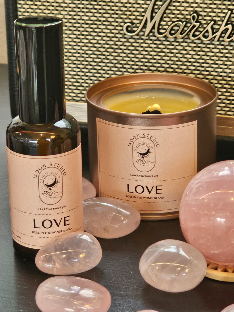 Enchanted Ritual Kit for Open Hearts and Awakened Passion - Rose Quartz Crystal Candle Spray - Valentine's Day Gift