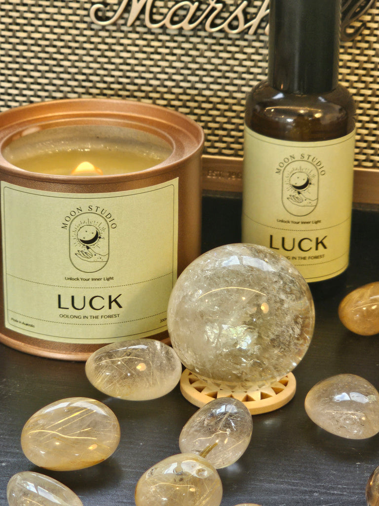 Attract Abundance: Enchanted Luck Kit for Fortune,Prosperity, and Serendipity, with Luck Candle, Luck Spray and Citrine Sphere, Crystal Gift