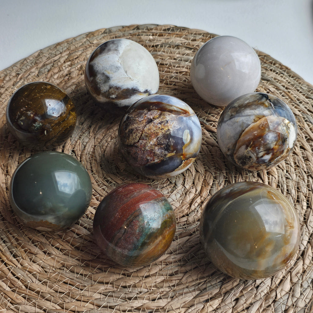 Ocean Agate Sphere - Natural Ocean Agate Crystal Ball, Healing Stone, Meditation Decor, Chakra Stone, Reiki Energy
