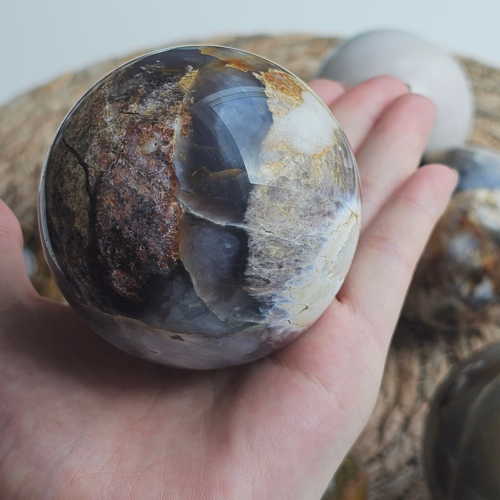 Sphère d’agate d’océan - Boule de cristal d’agate d’océan naturelle, pierre de guérison, décor de méditation, pierre de chakra, énergie Reiki