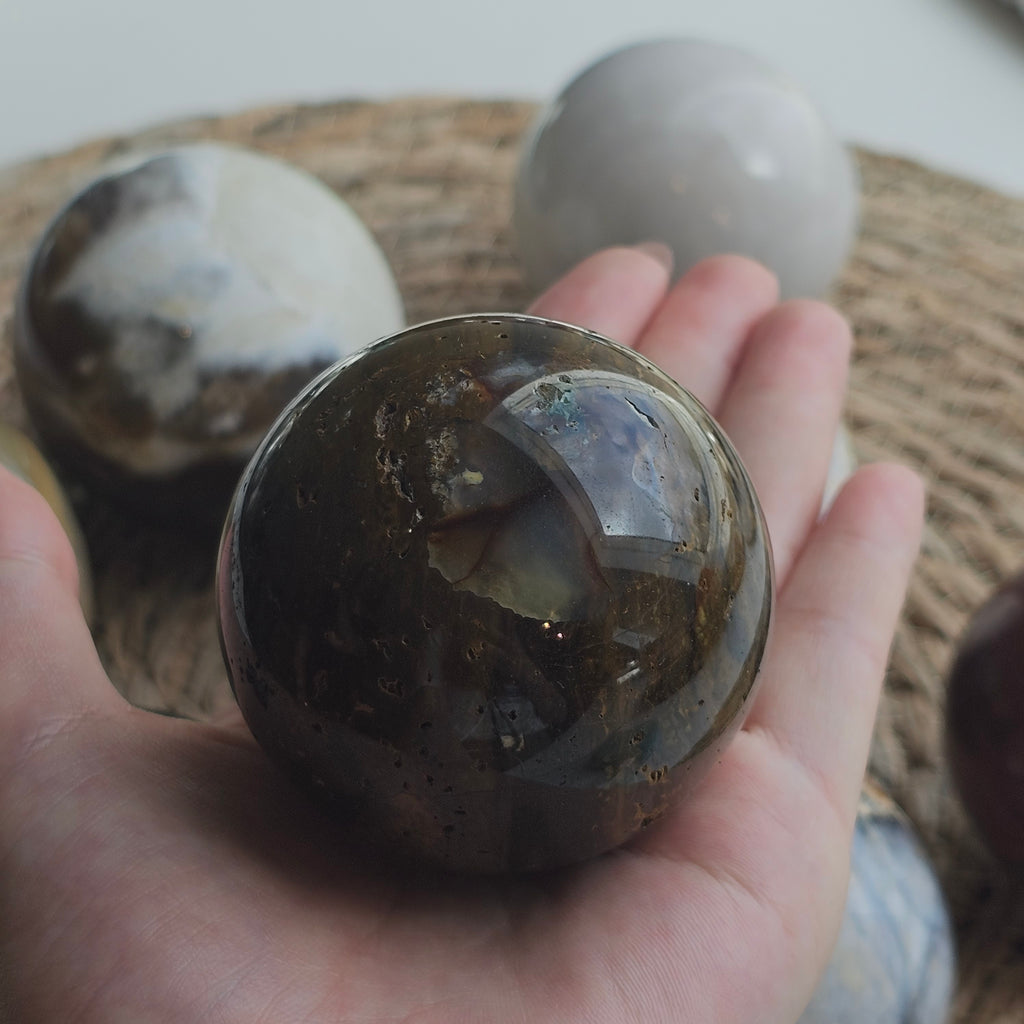 Ocean Agate Sphere - Natural Ocean Agate Crystal Ball, Healing Stone, Meditation Decor, Chakra Stone, Reiki Energy