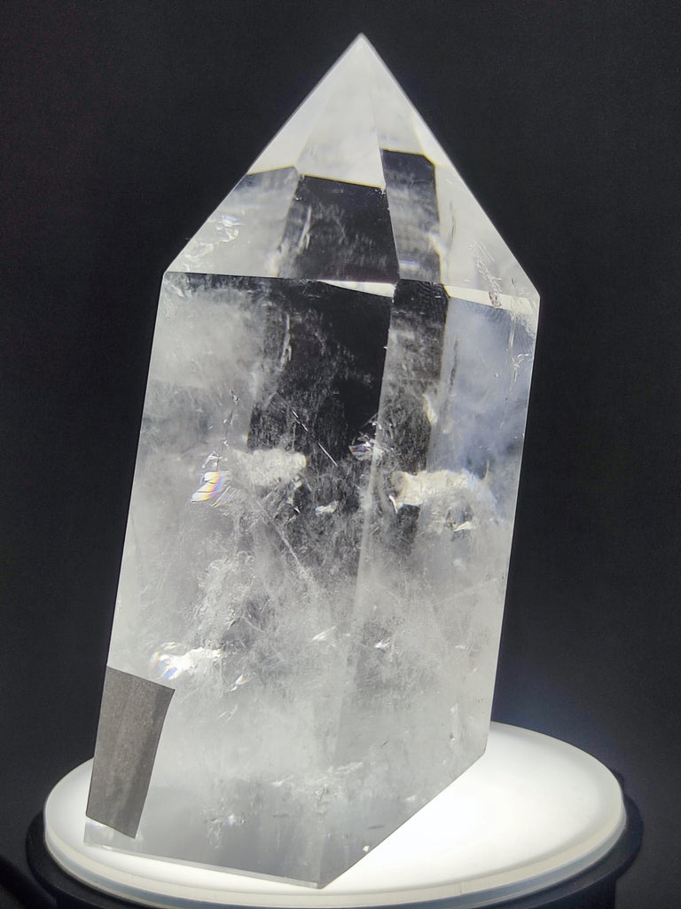 Large Clear Quartz Tower Point Generator Amplify Energy Clarity in Your Space 716g with Rainbow