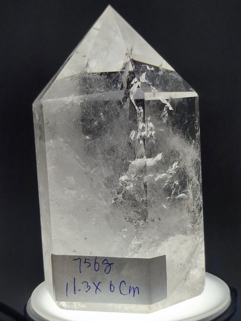 Large Clear Quartz Tower Point Generator Amplify Energy Clarity in Your Space - 756g with Rainbow