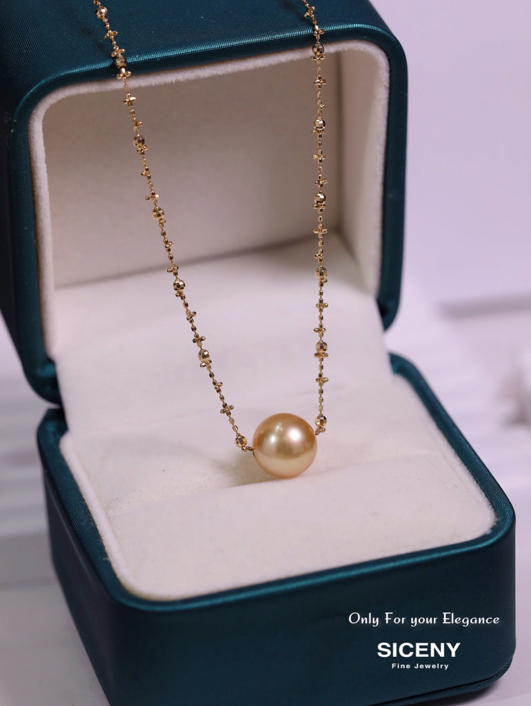 AAAAA South Sea Golden Pearl Necklace (10.4mm) - 18k Solid Gold | Finest Pearl Jewelry