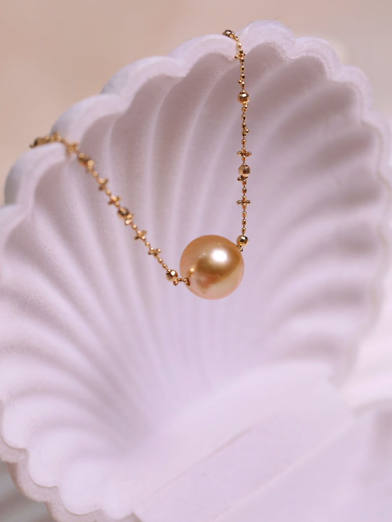AAAAA South Sea Golden Pearl Necklace (10.4mm) - 18k Solid Gold | Finest Pearl Jewelry