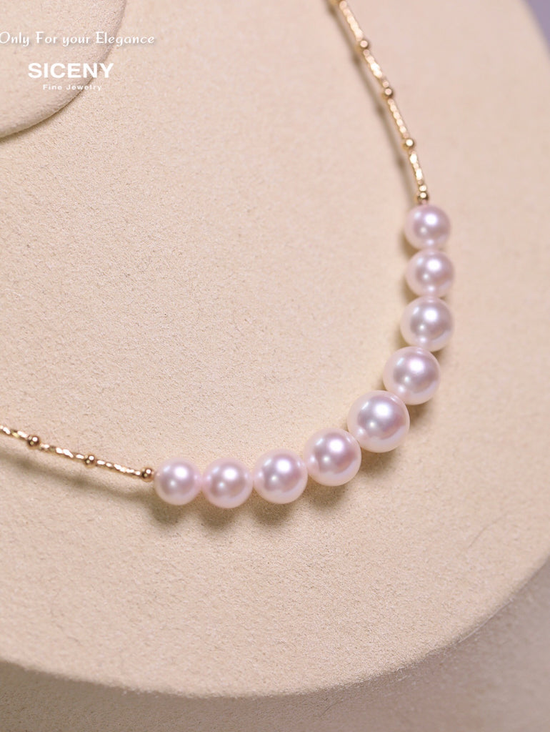 AAAAA Akoya Pearl Bar Smile Necklace | 18K Solid Gold | Japanese Akoya Pearls