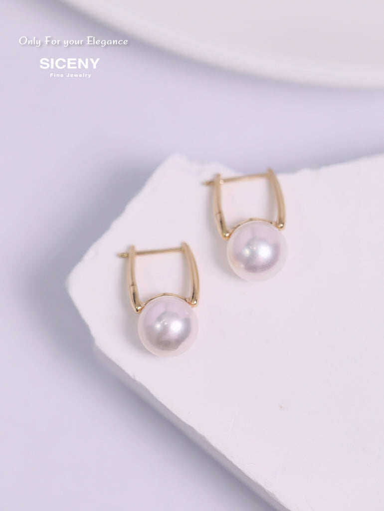 Luminous 8.7mm AAAAA Akoya Pearl Earrings | Unmatched Luster & Elegance | 18K Solid Yellow Gold
