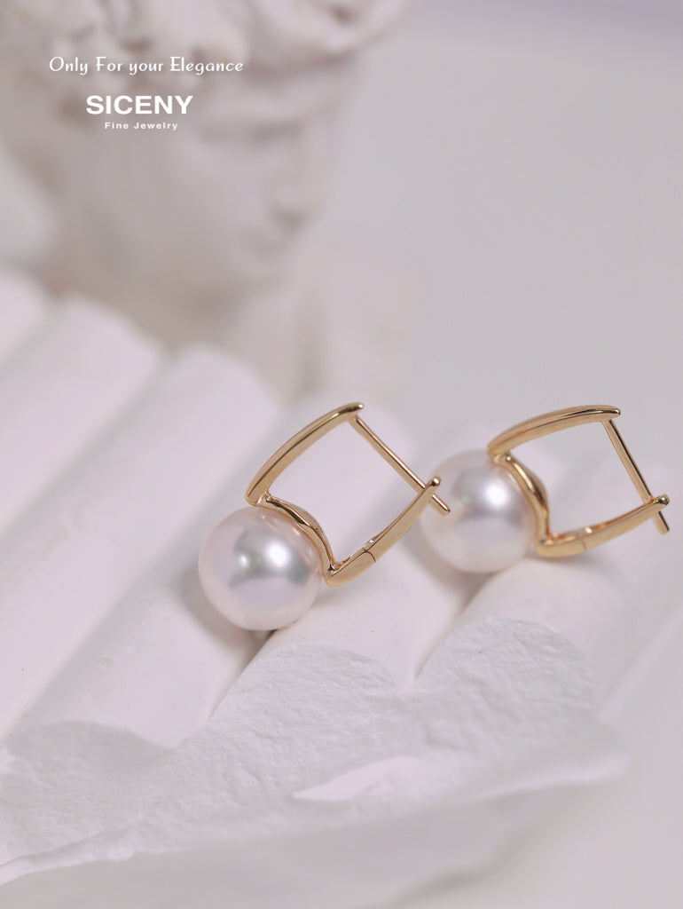Luminous 8.7mm AAAAA Akoya Pearl Earrings | Unmatched Luster & Elegance | 18K Solid Yellow Gold