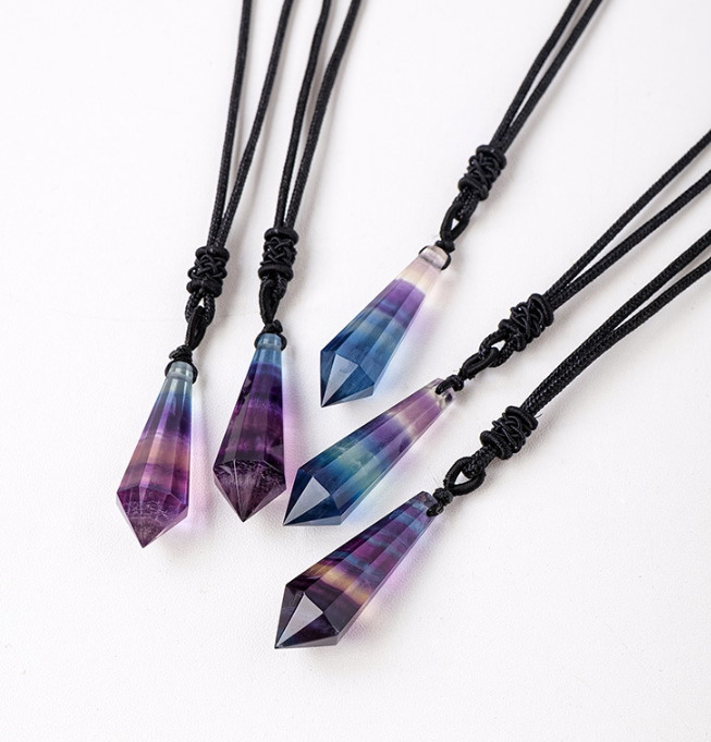 Rainbow Fluorite Pendulum Necklace – Natural Crystal 3–4cm product photo 5
