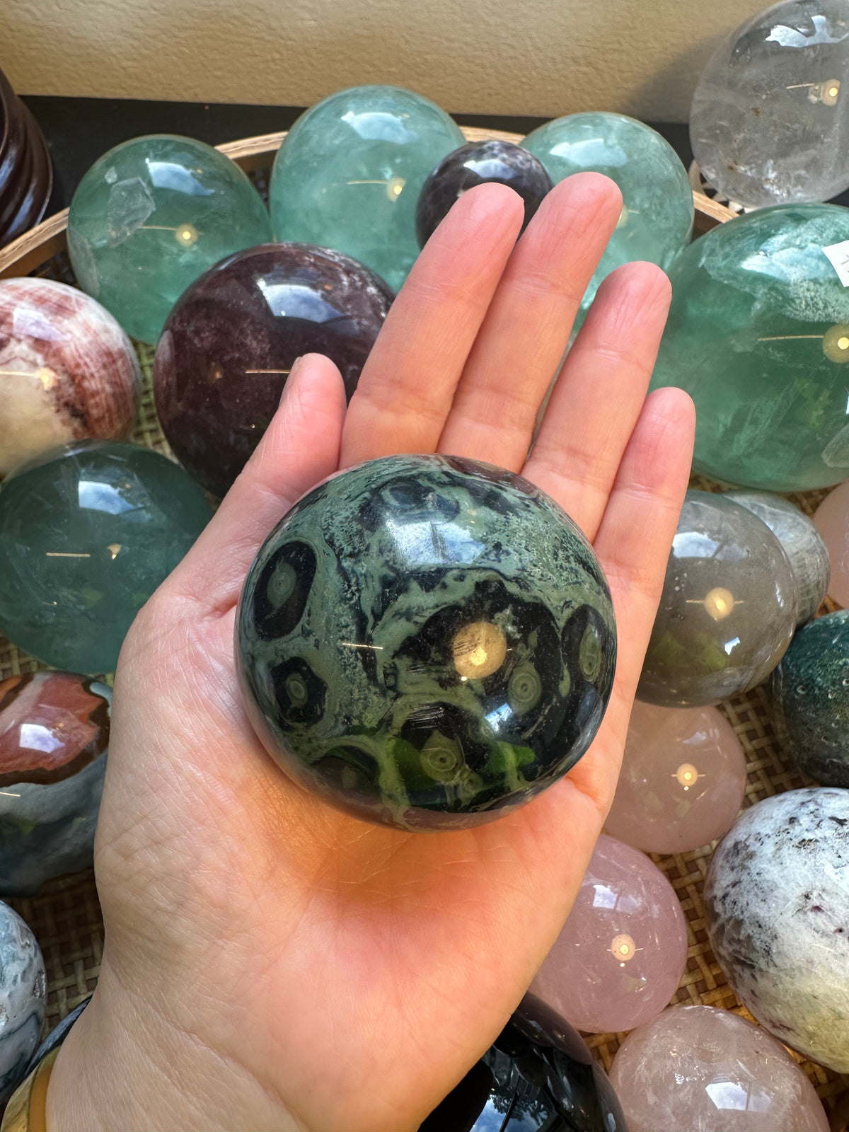 Kambaba Jasper Sphere | Natural Green & Black Stone Ball