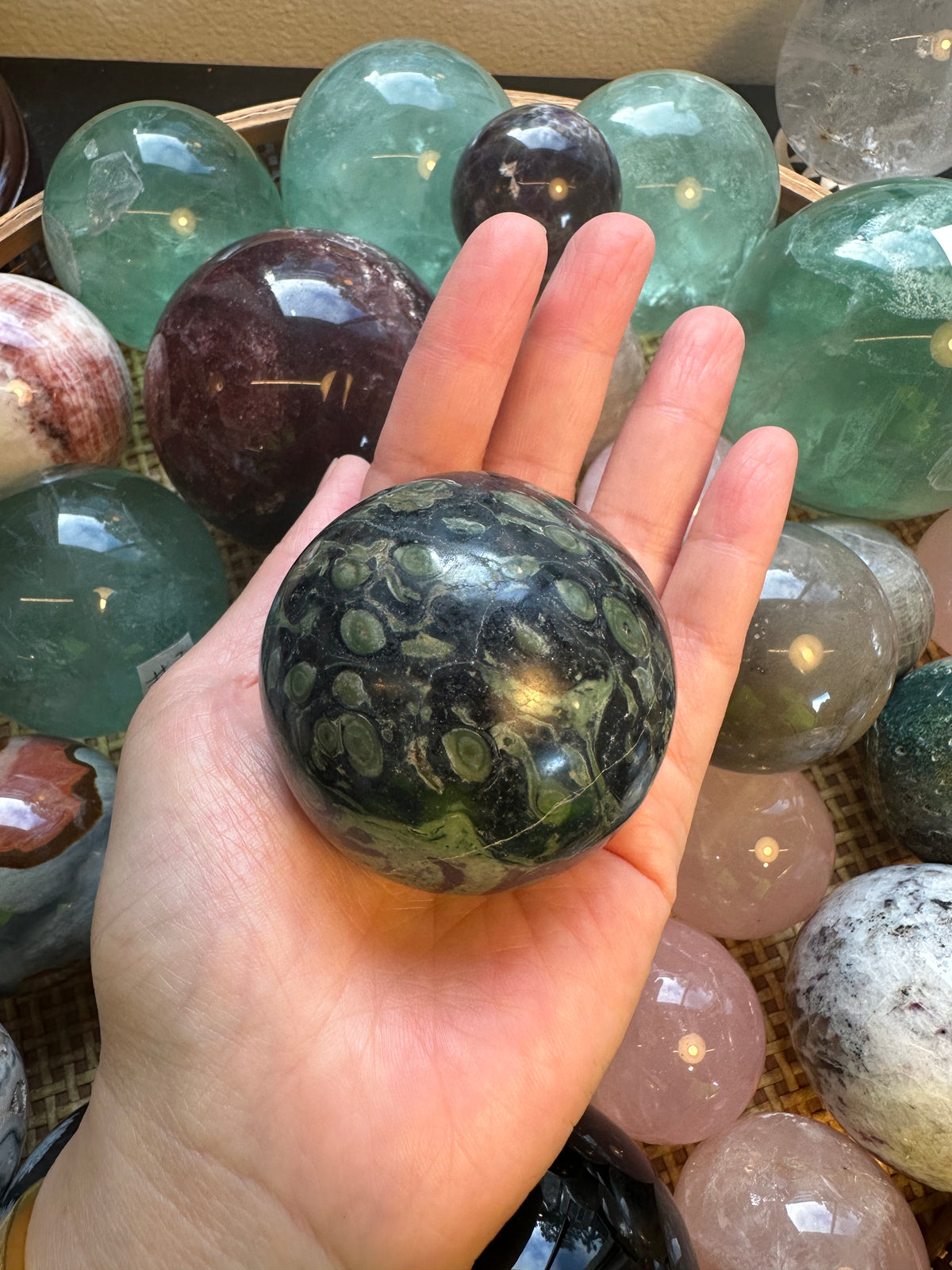 Kambaba Jasper Sphere | Natural Green & Black Stone Ball