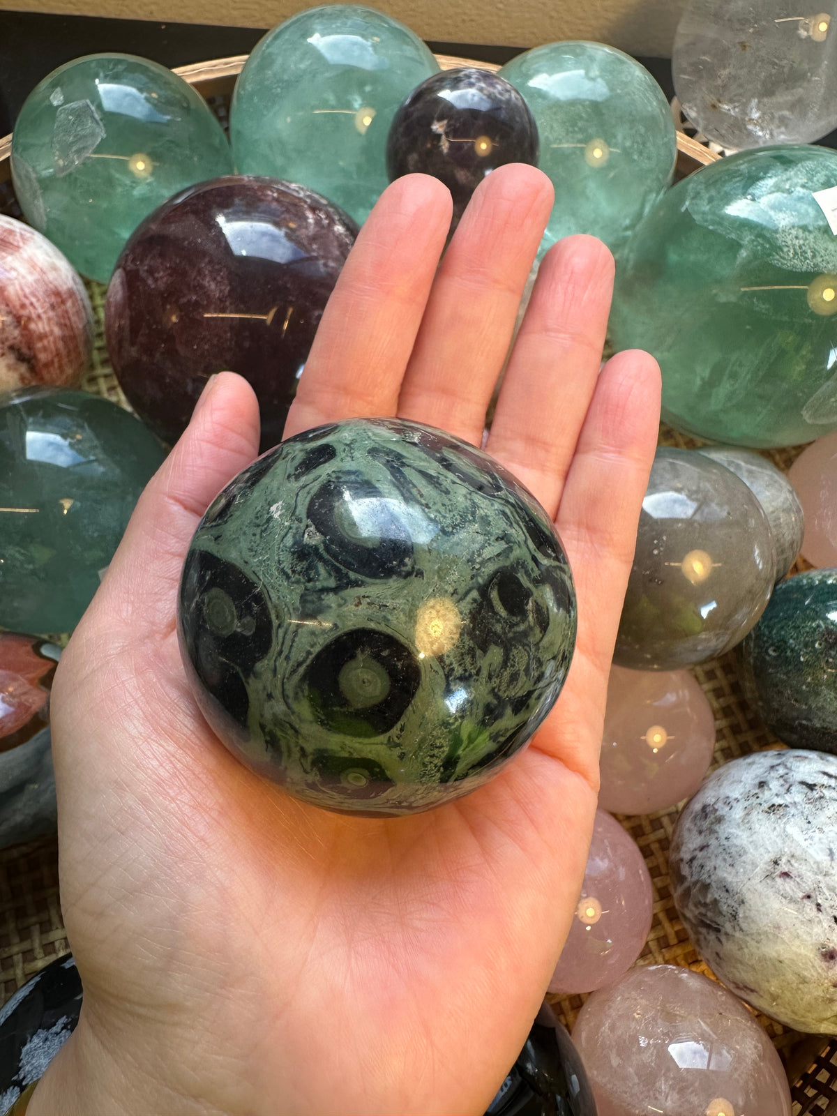 Kambaba Jasper Sphere | Natural Green & Black Stone Ball