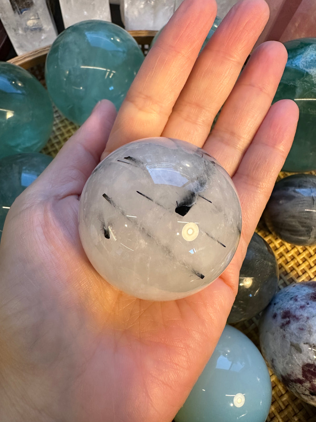 Black Rutilated Quartz Sphere | Natural Crystal Ball 5cm