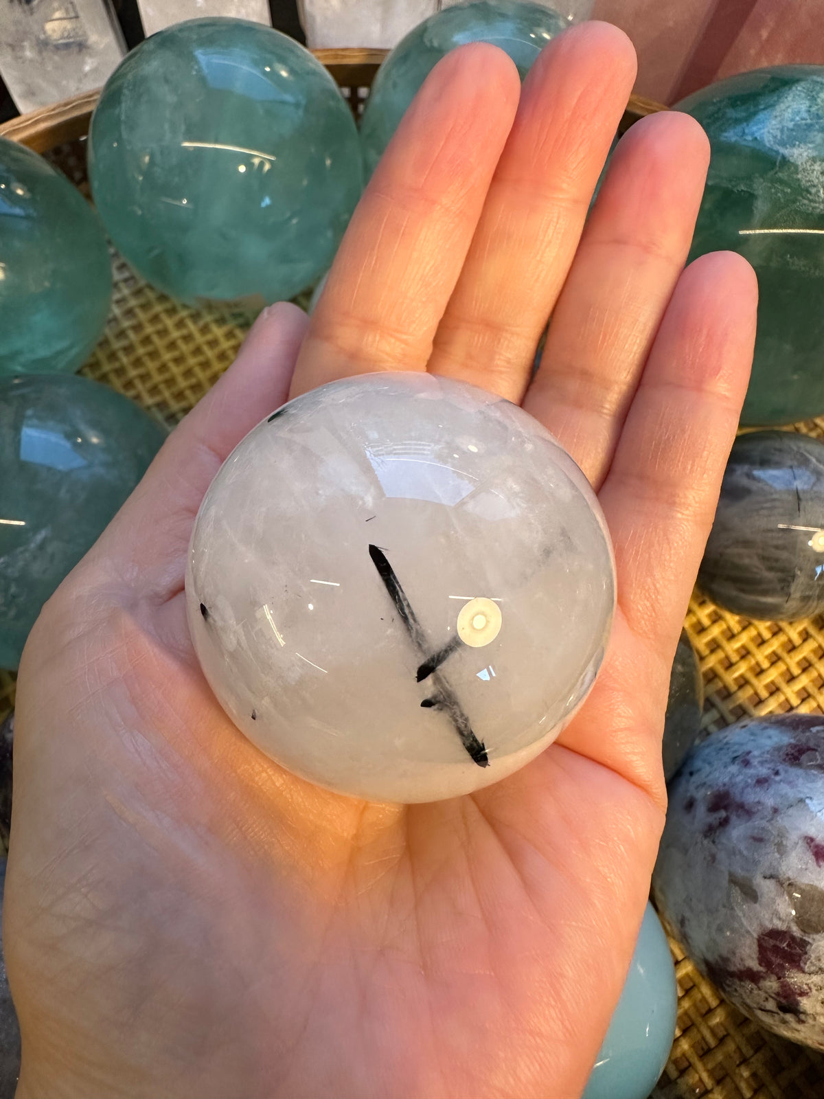 Black Rutilated Quartz Sphere | Natural Crystal Ball 5cm