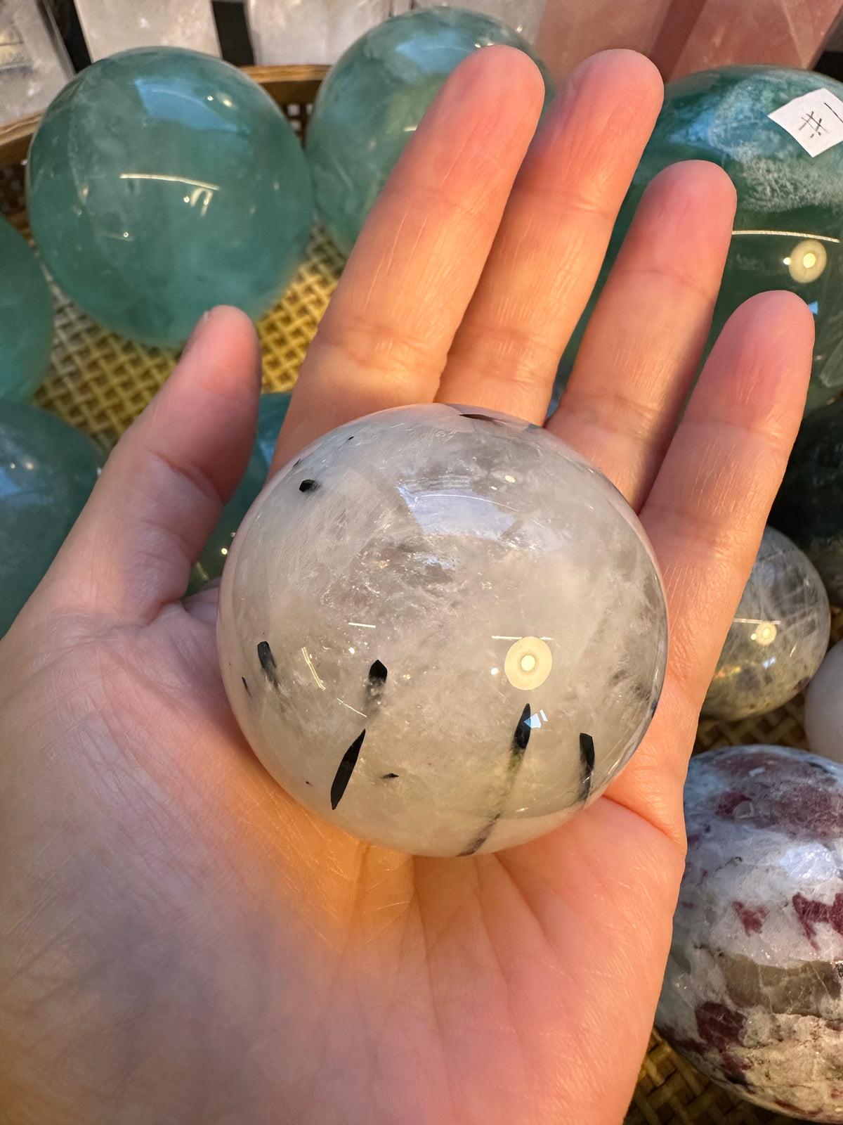 Black Rutilated Quartz Sphere | Natural Crystal Ball 5cm