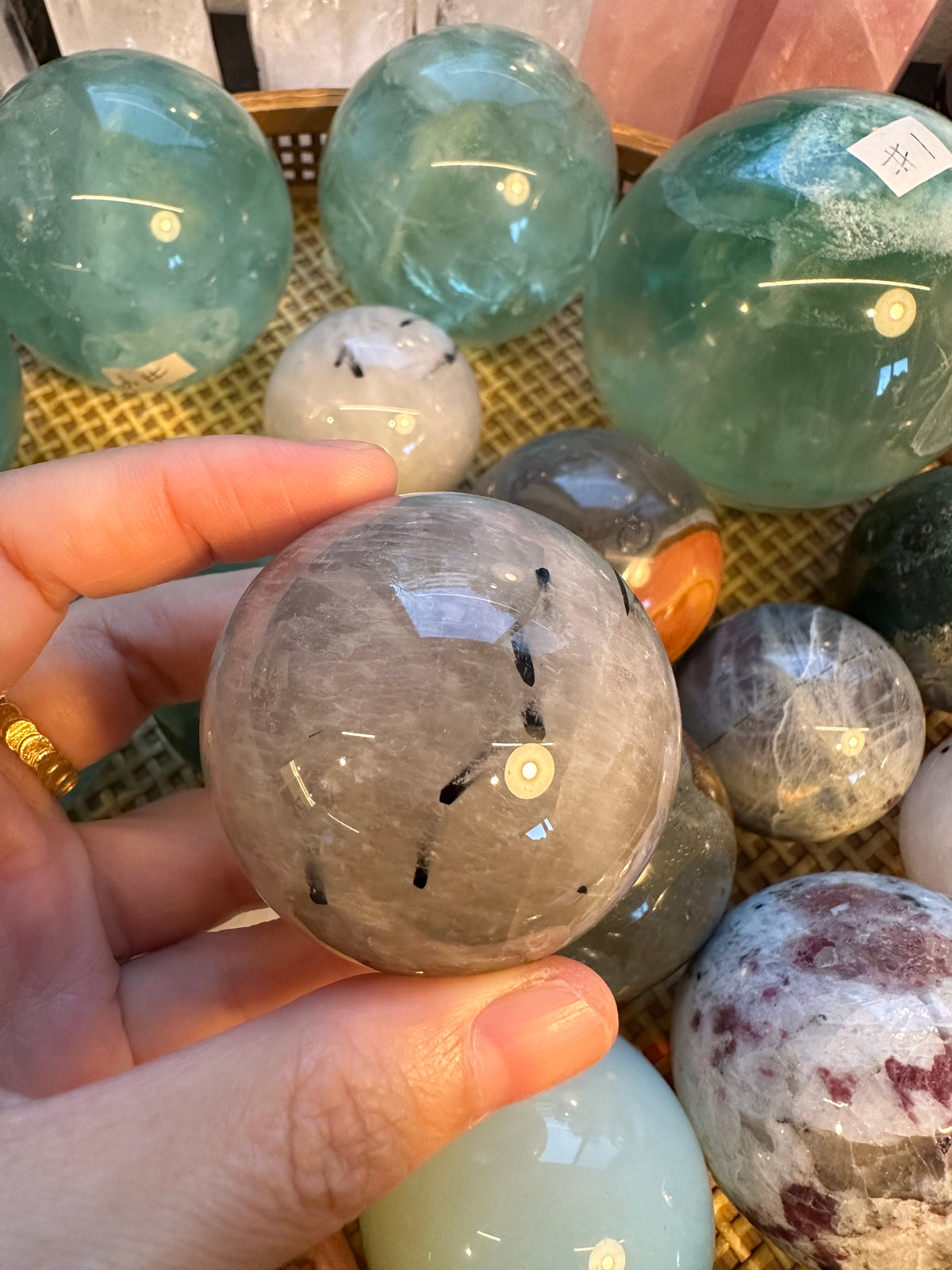 Black Rutilated Quartz Sphere | Natural Crystal Ball 5cm