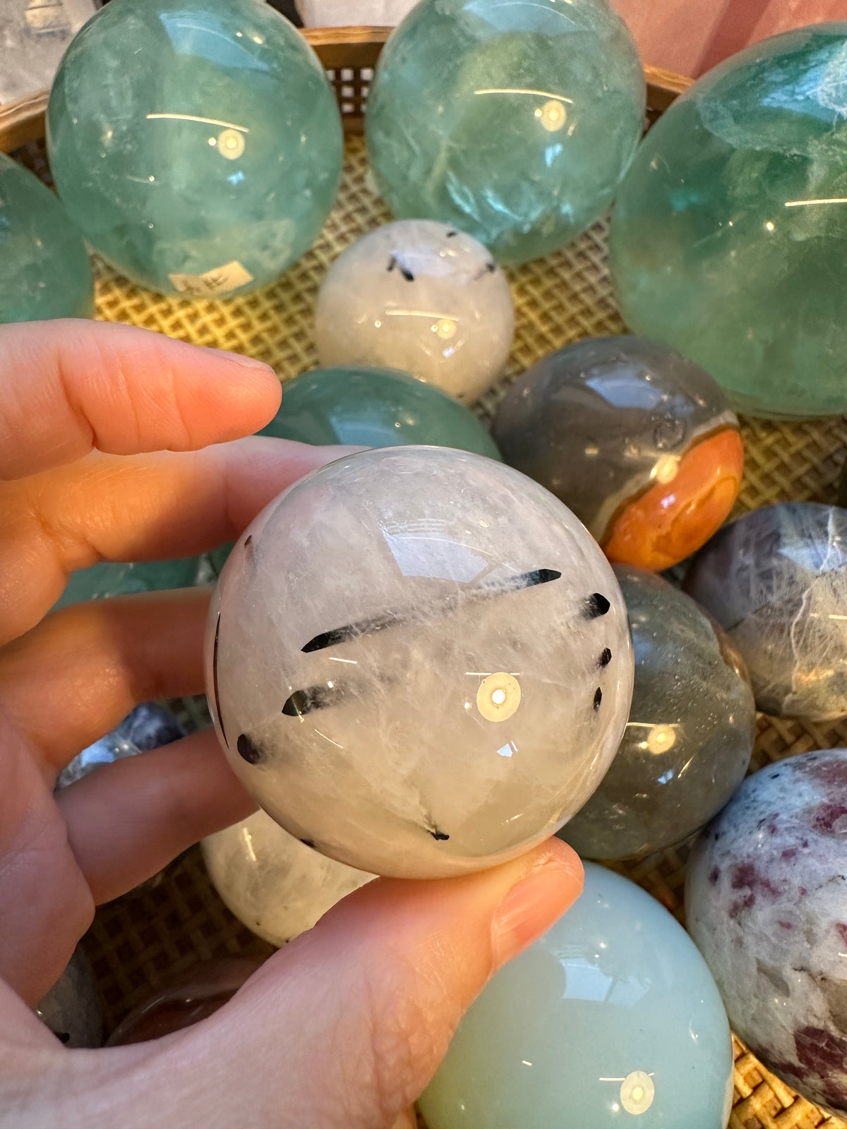Black Rutilated Quartz Sphere | Natural Crystal Ball 5cm