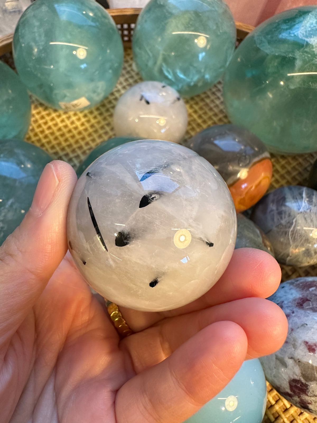 Black Rutilated Quartz Sphere | Natural Crystal Ball 5cm