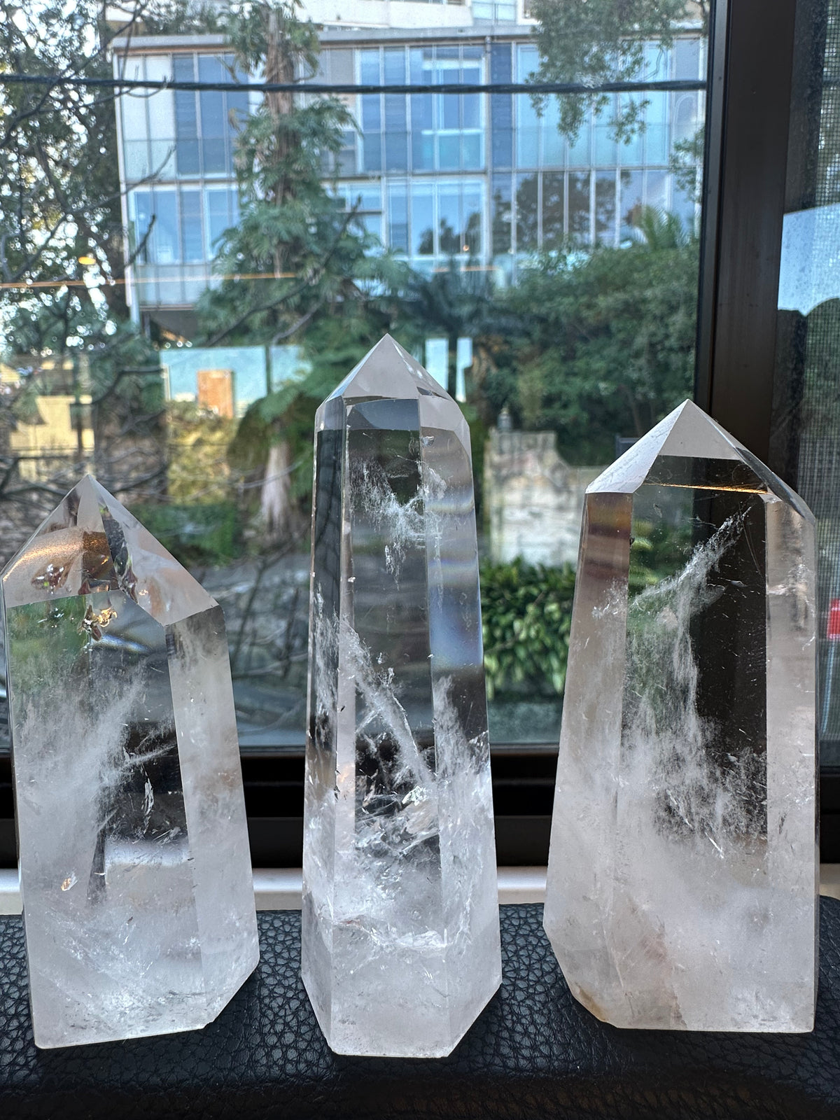 Large Clear Quartz crystal tower photographed in natural light