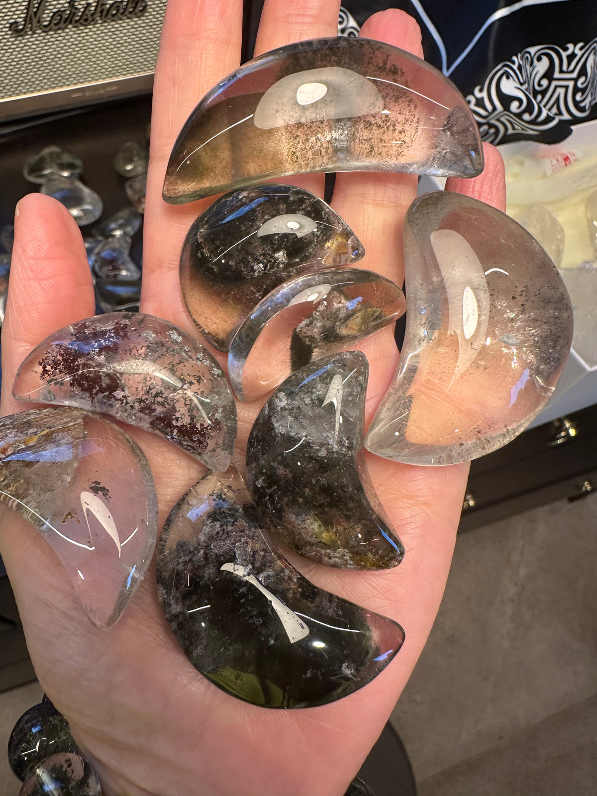 Garden Quartz Green Phantom Moon | Natural Crystal Carving